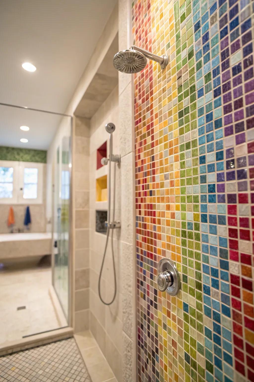 Creative tile artistry adds a pop of color and personality.