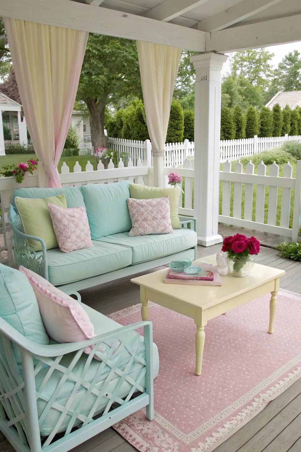 Pastel accents bring a gentle touch of spring to any porch.