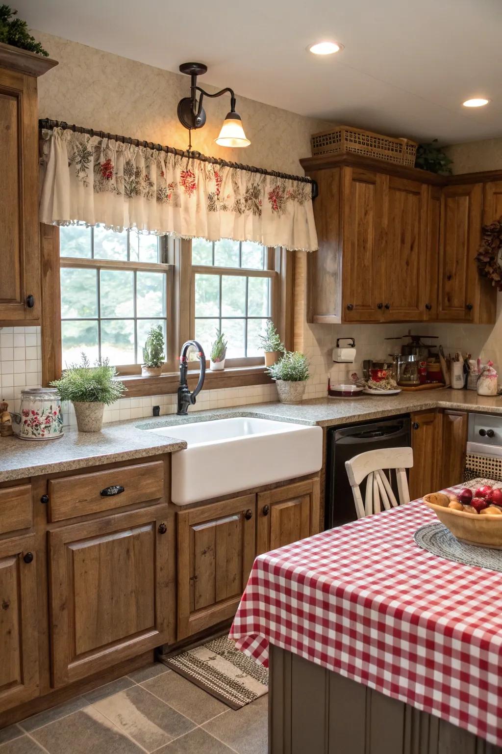 Tie-up valances give your kitchen a unique appeal.