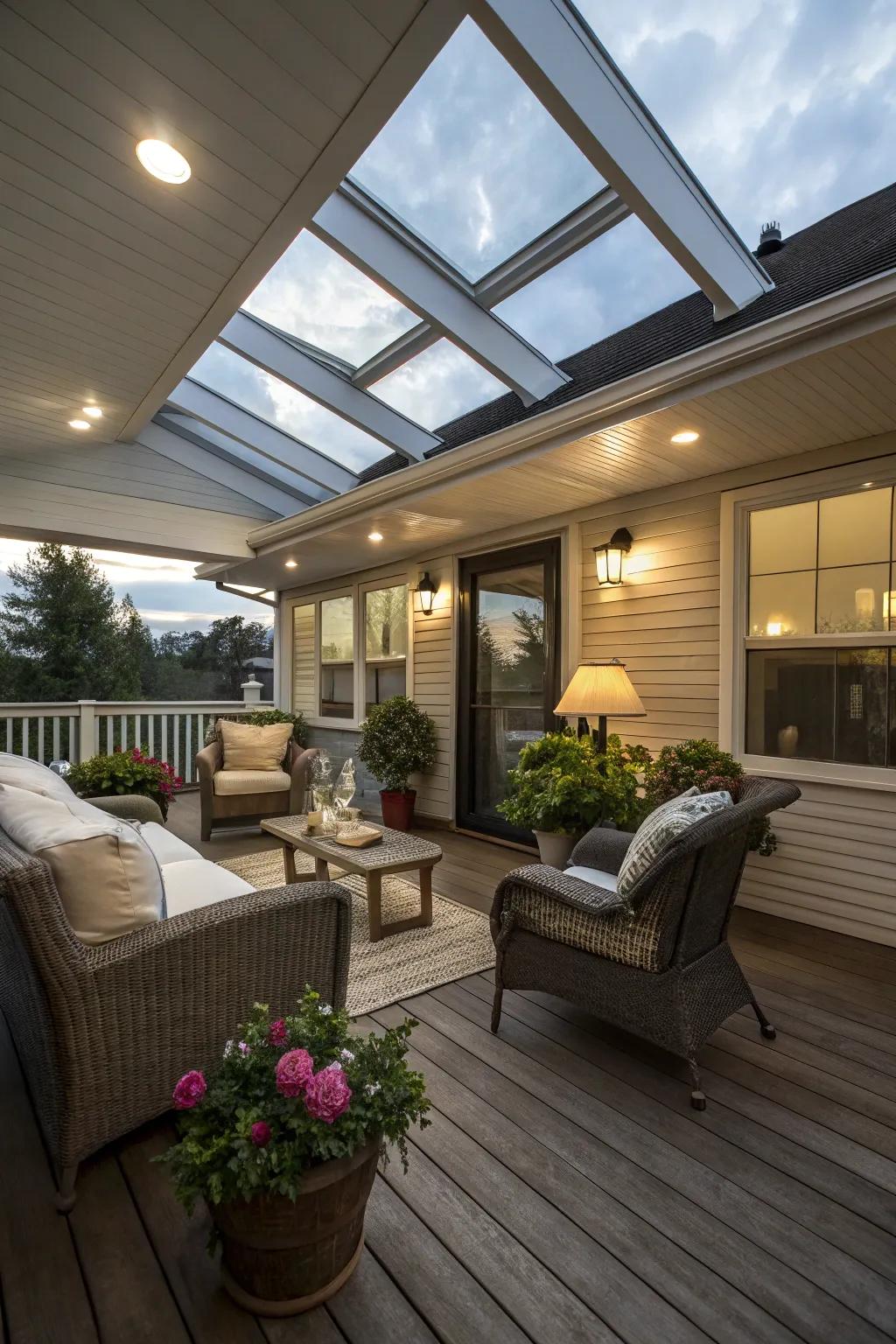 Skylights bring ample sunlight into your covered patio.