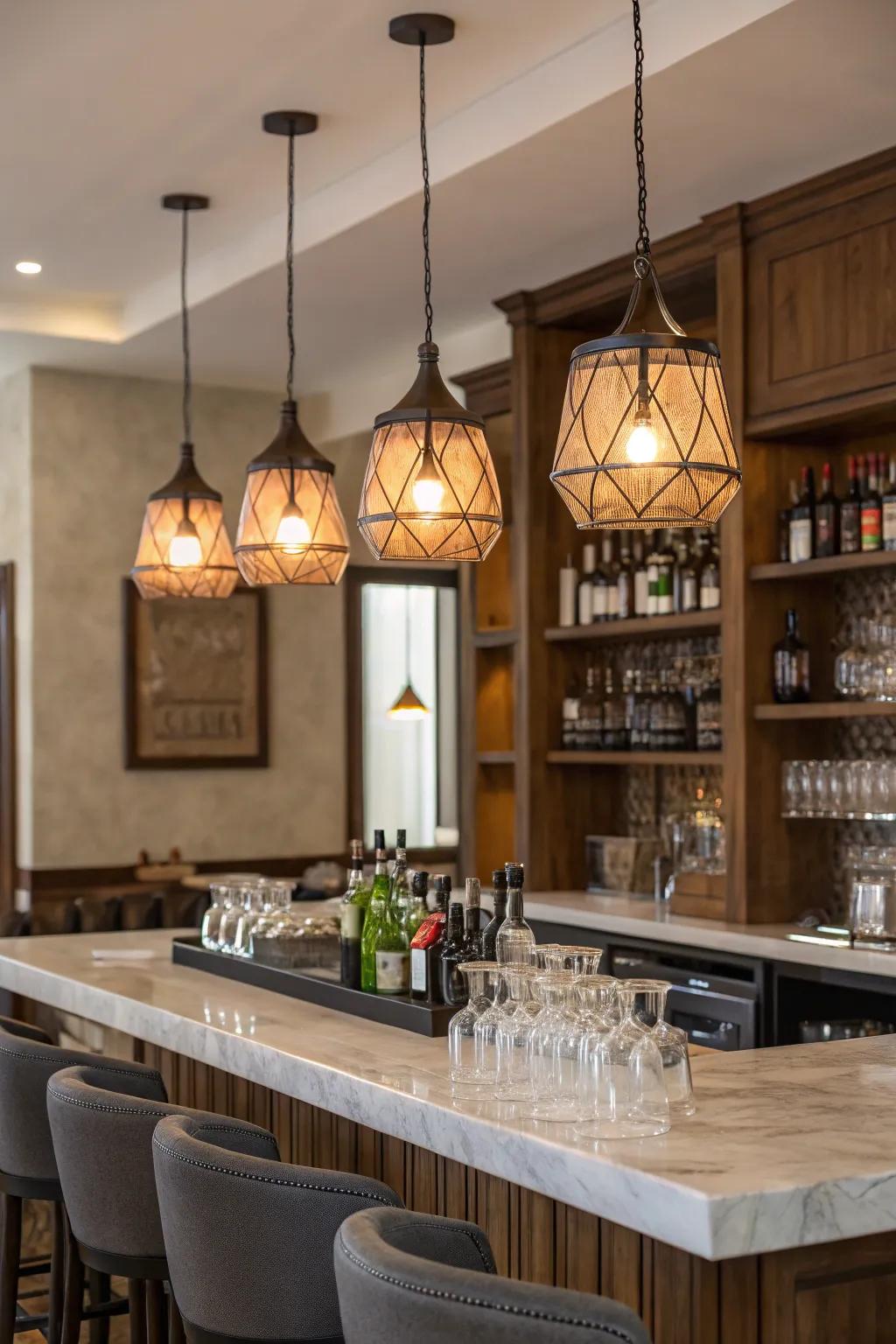 Overhead lighting enhances the mood of your bar.