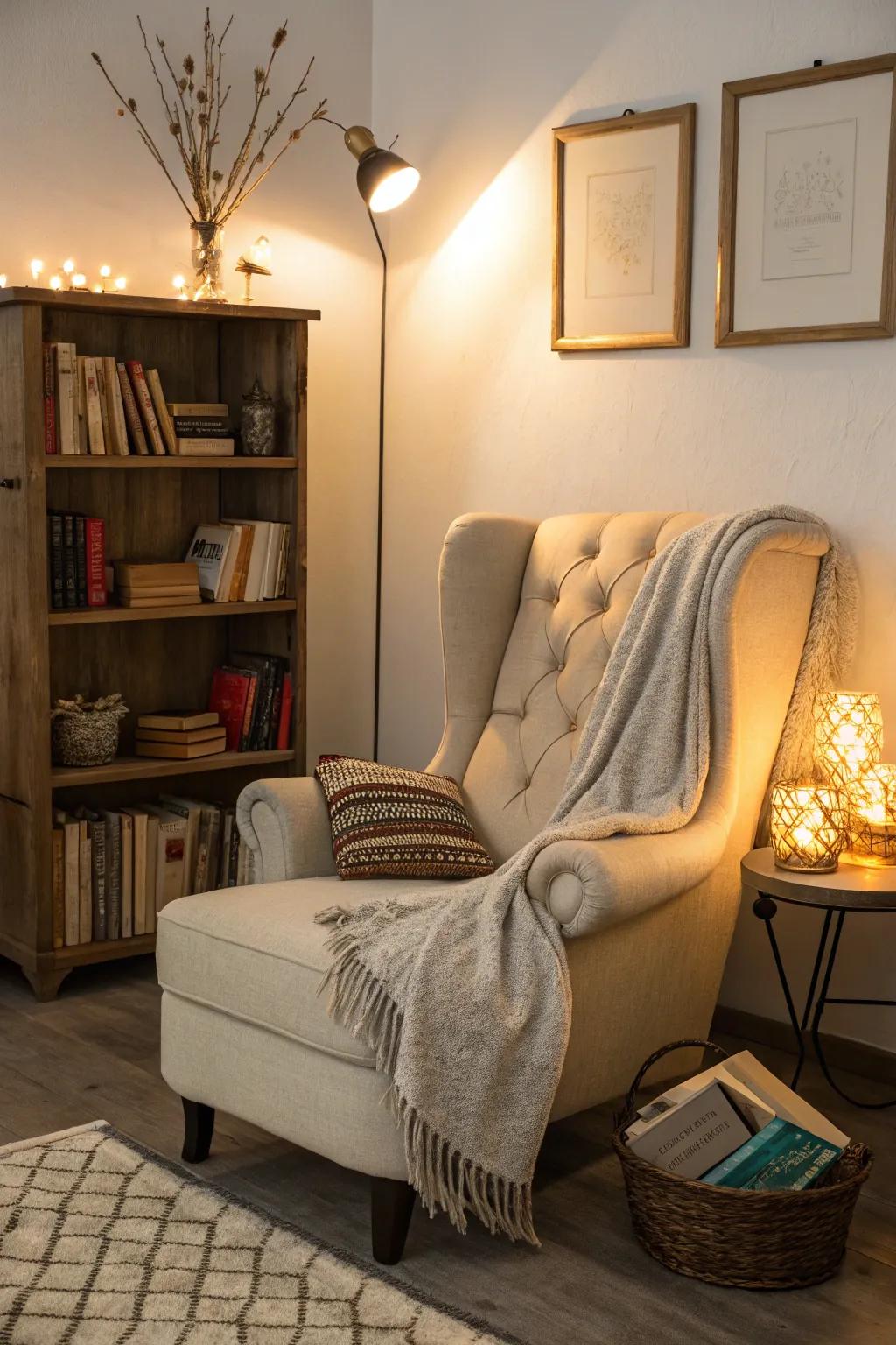 A comfy reading nook, ideal for unwinding with a great book.