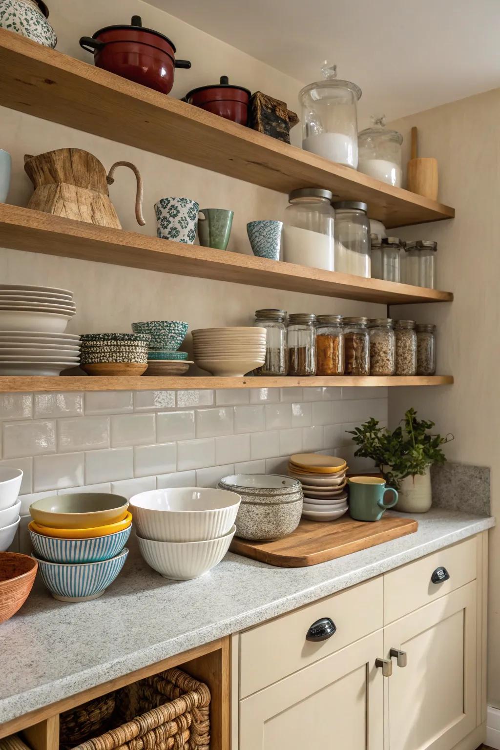 Practical open shelves ensuring daily convenience.