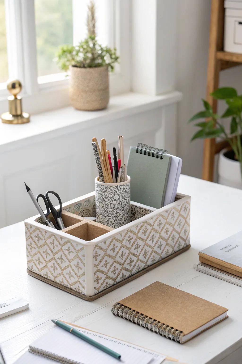 A desk organizer keeping order and style in a workspace.