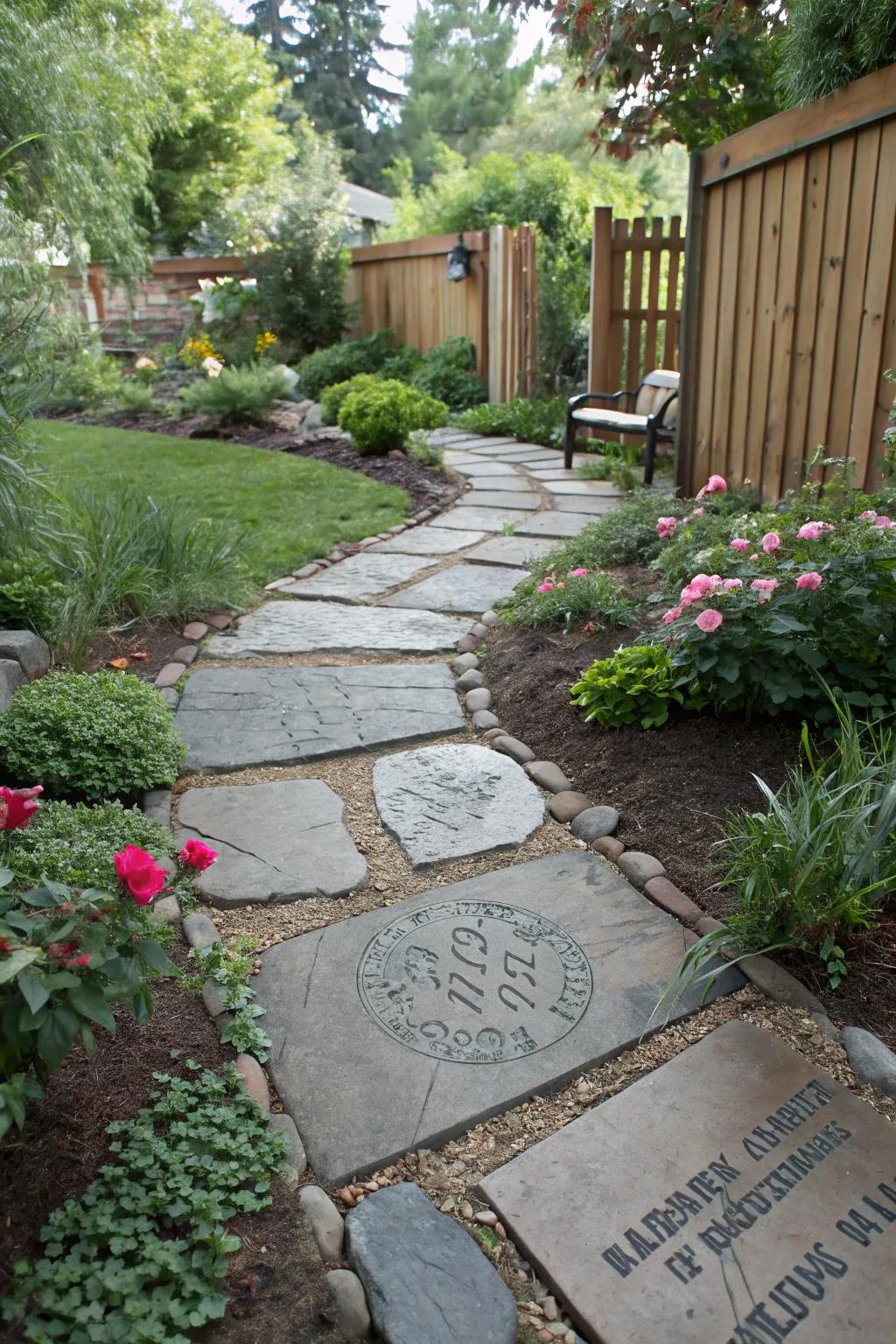 A unique DIY slate path featuring individualized charm and design.
