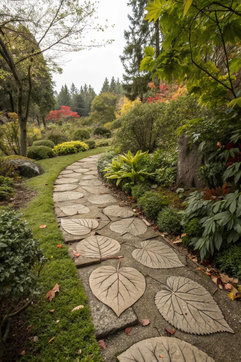 Frond-shaped stones impart a playful, natural element to your path.