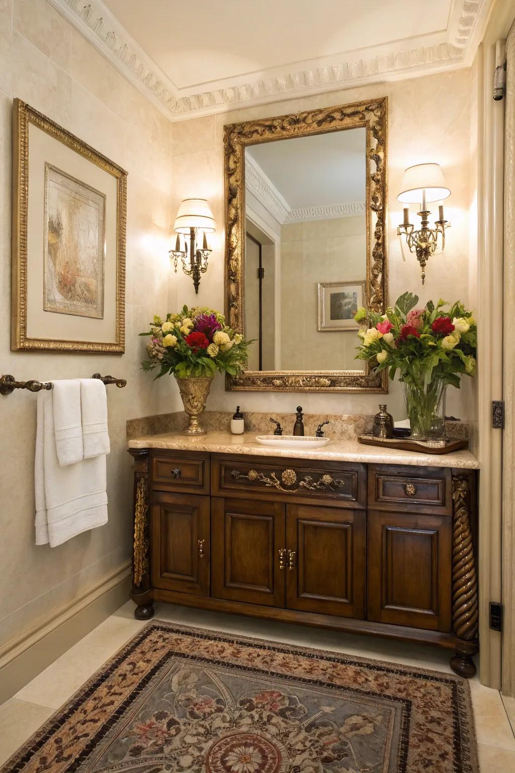 Ageless accessories such as ornate mirrors and traditional artwork.