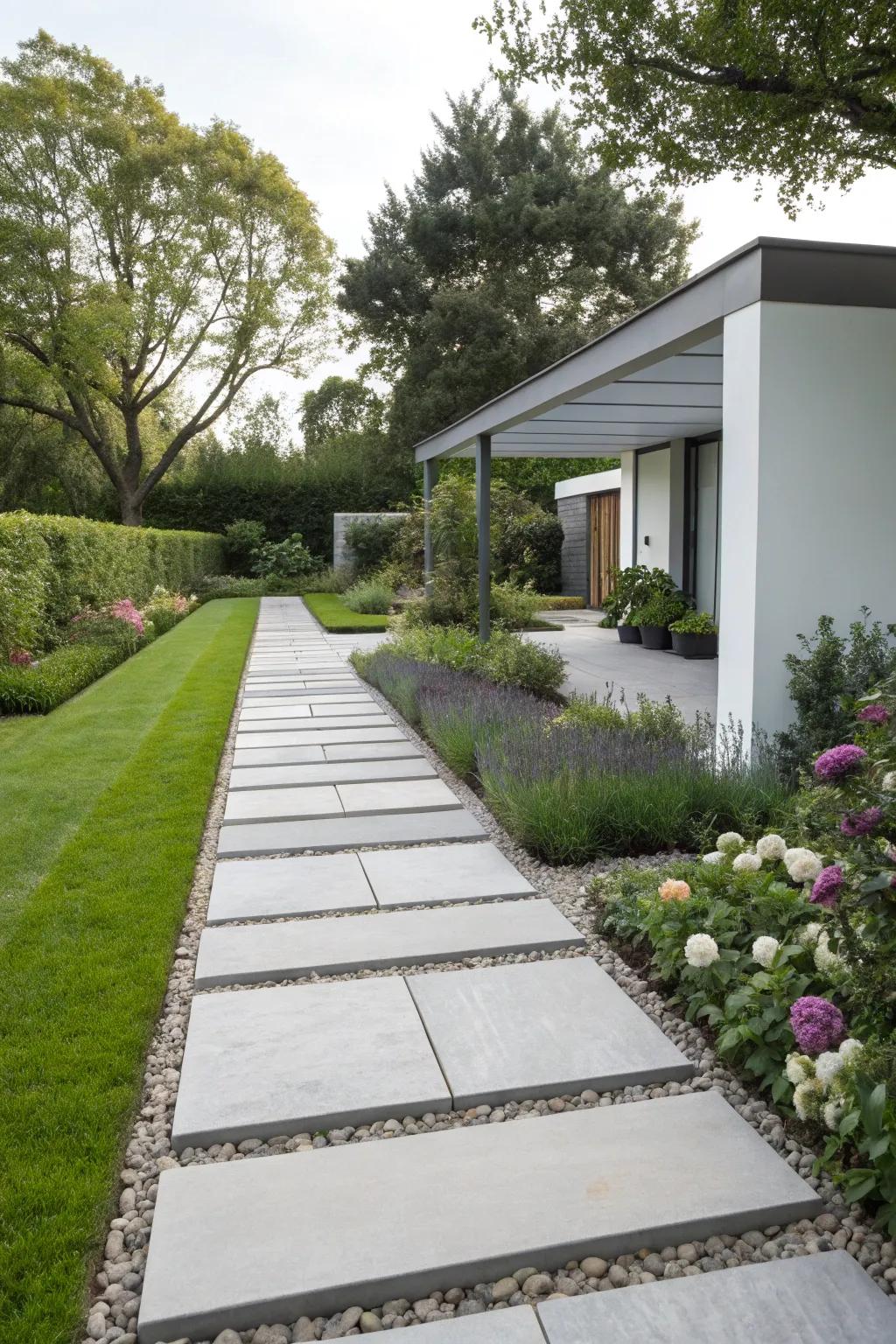 A modern slate path with sleek lines and a minimalist style.