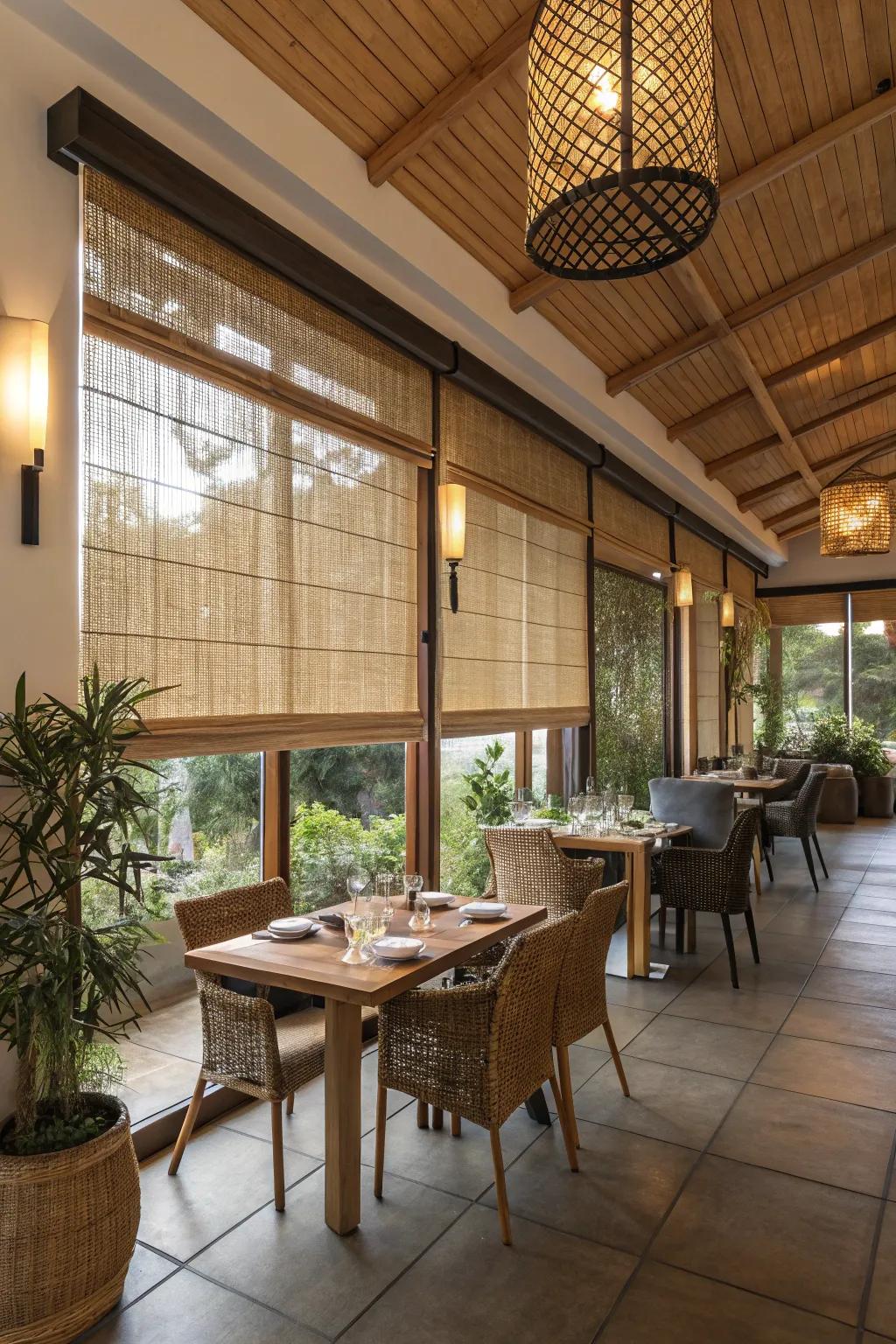 The natural atmosphere is enhanced by special materials like bamboo.