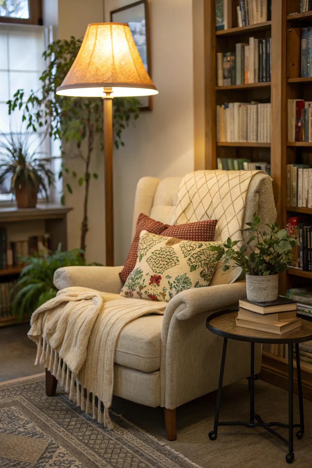 A comfy reading space ideal for relaxation.