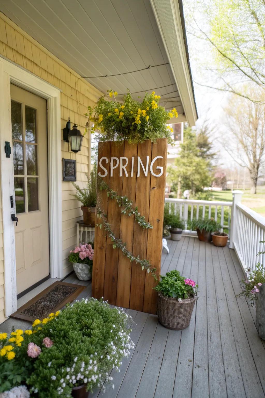 A seasonal sign adds a personal and welcoming touch to your porch.