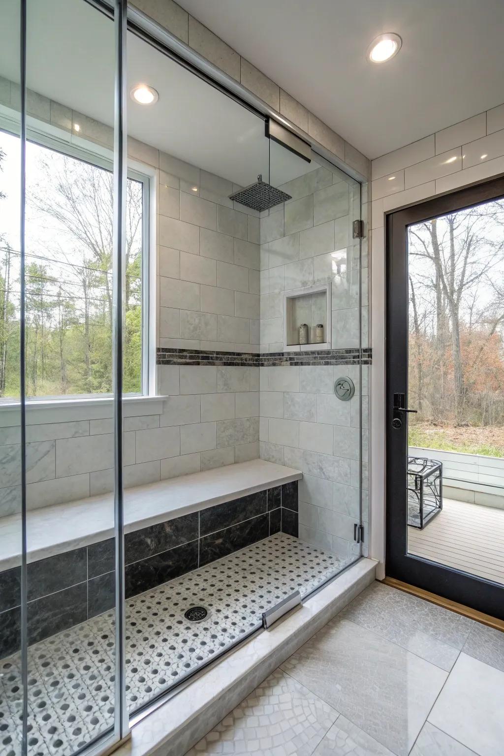 Integrated seating adds both practicality and elegance.