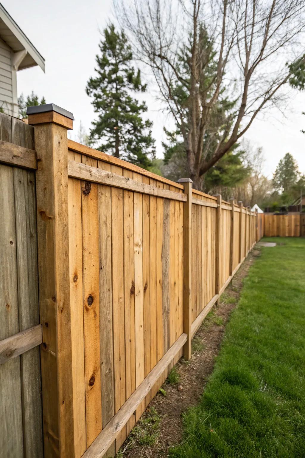 Recovered timber fencing provides eco-friendliness and character.
