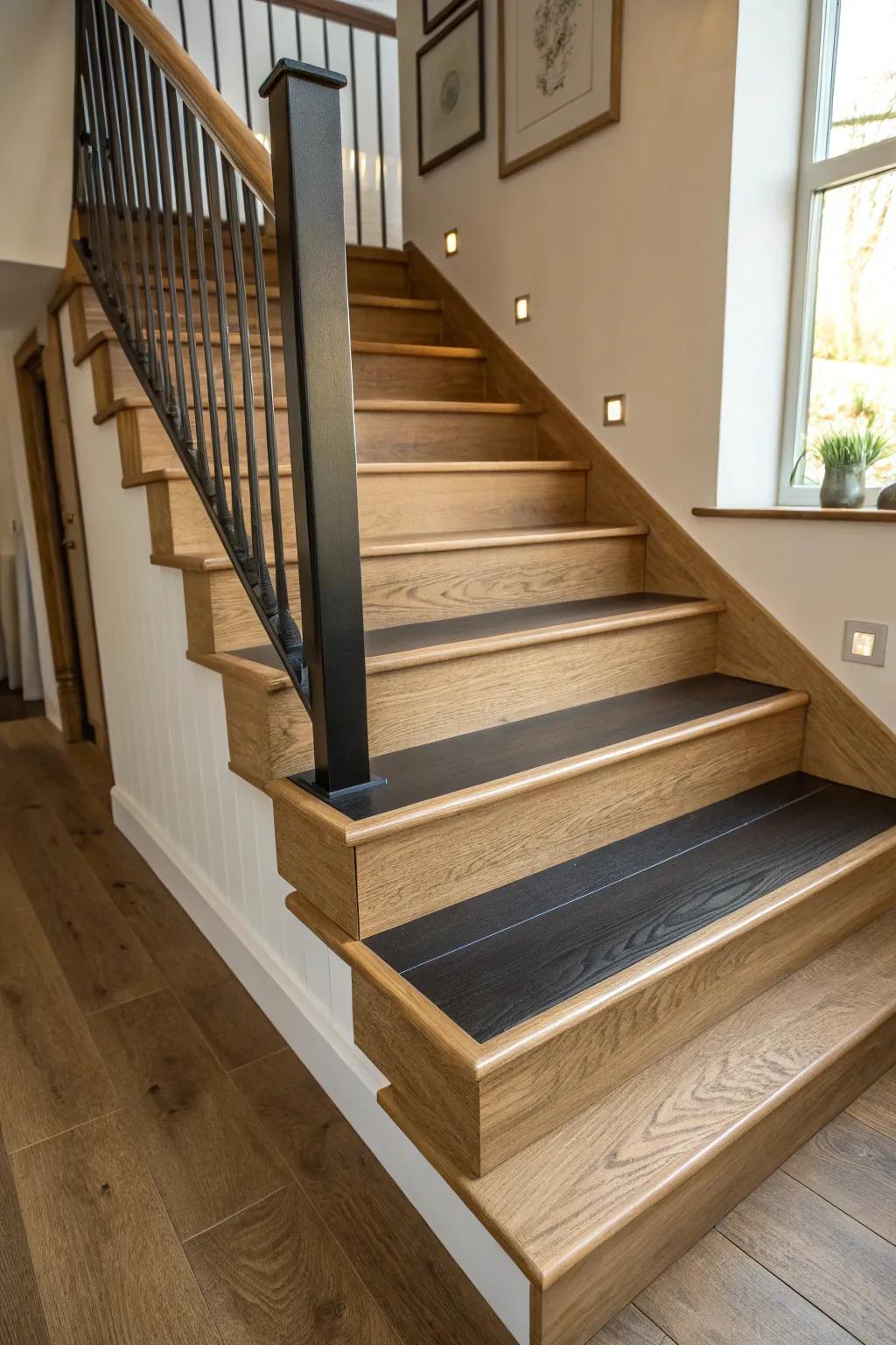 A standout feature step in a beautifully crafted oak staircase.