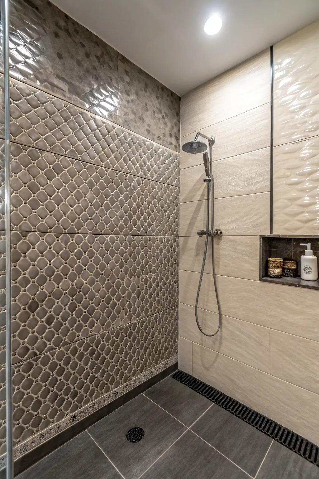 Dynamic textural contrasts create a visually engaging space.