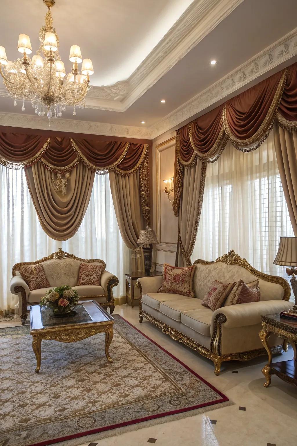 Scarf Valances add sophistication to your living room.