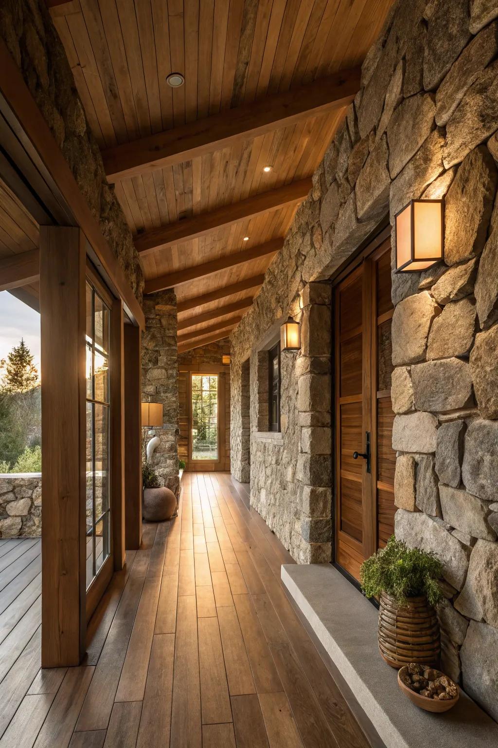 An inviting space showcasing natural materials like wood and stone.