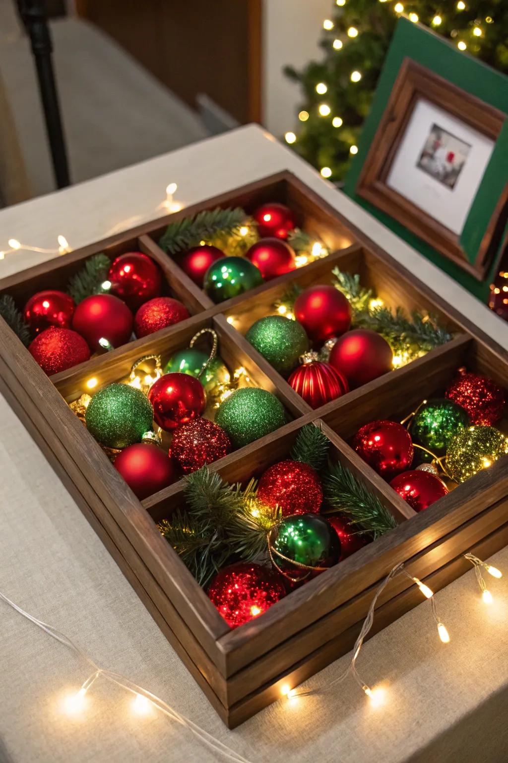 Timeless red and green Christmas shadow box