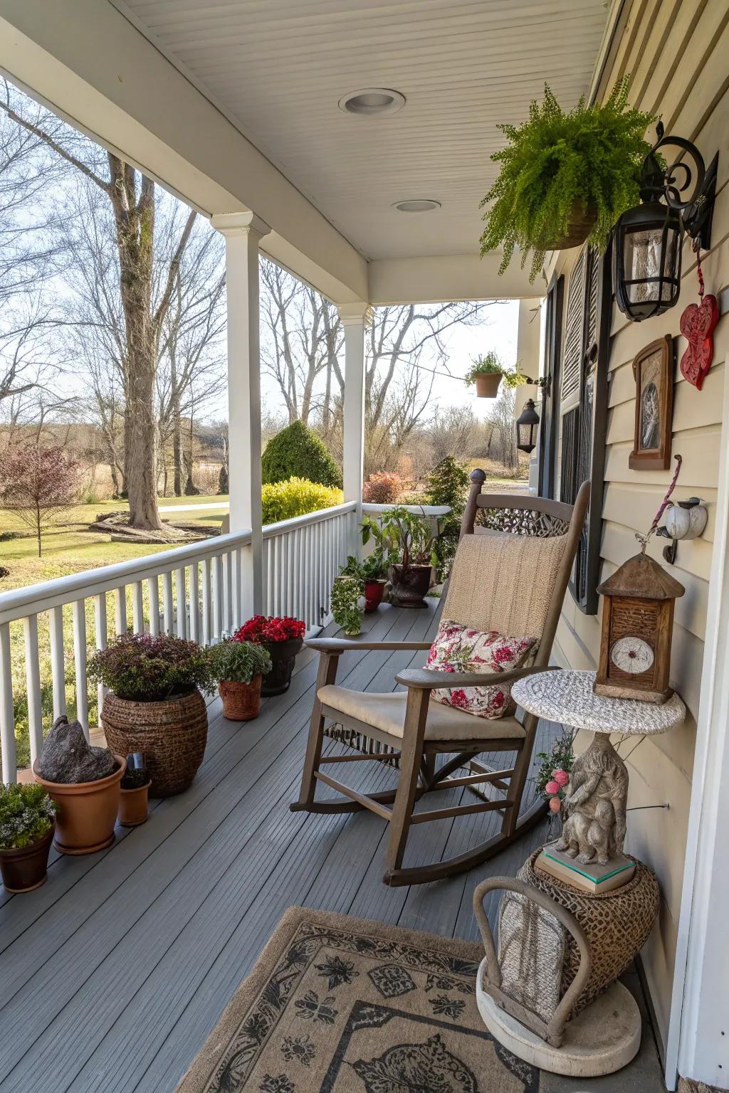 Unique decor pieces add character and charm to your spring porch.