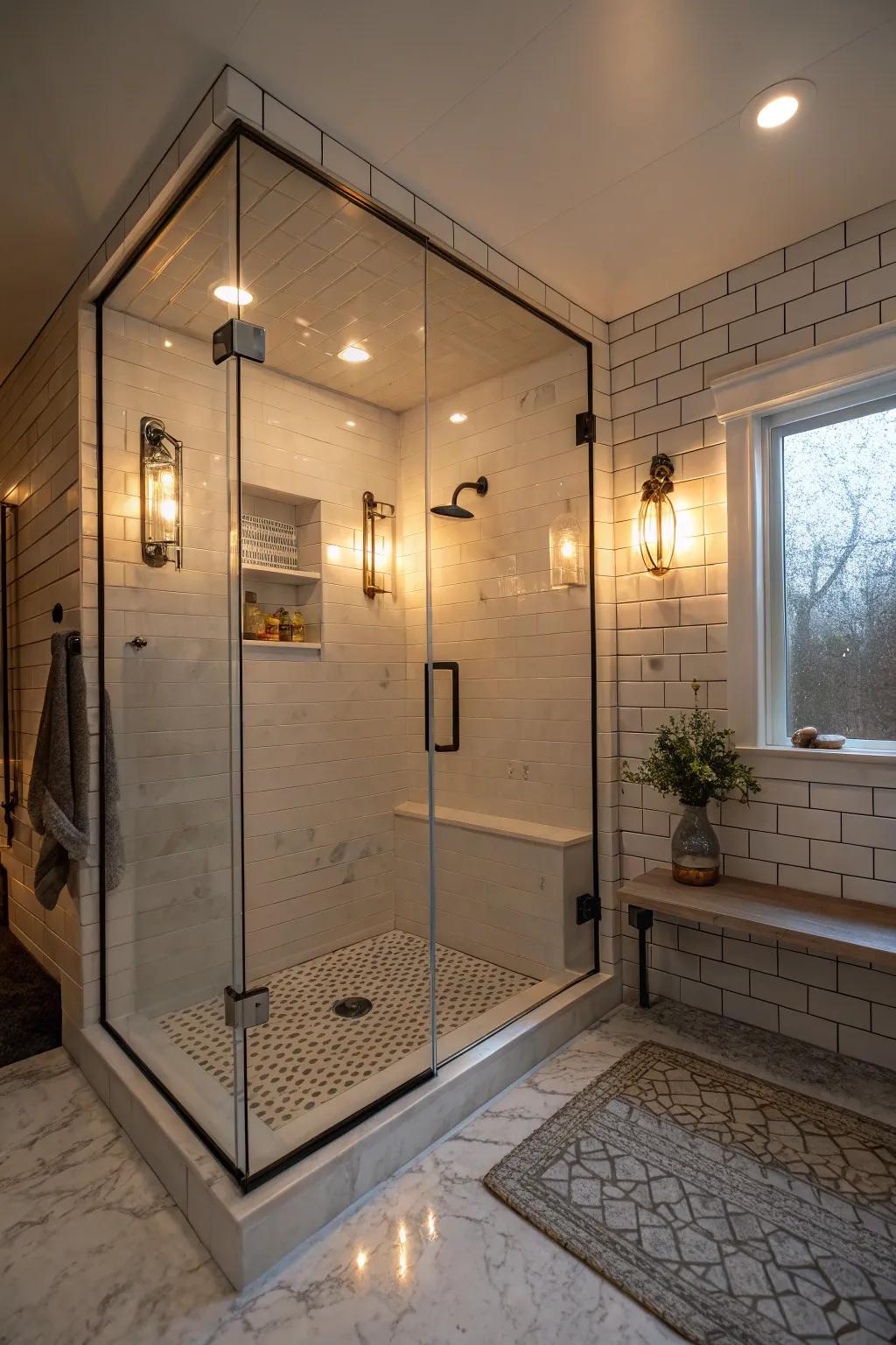 Strategic accent illumination enhances the mood and highlights key design elements.