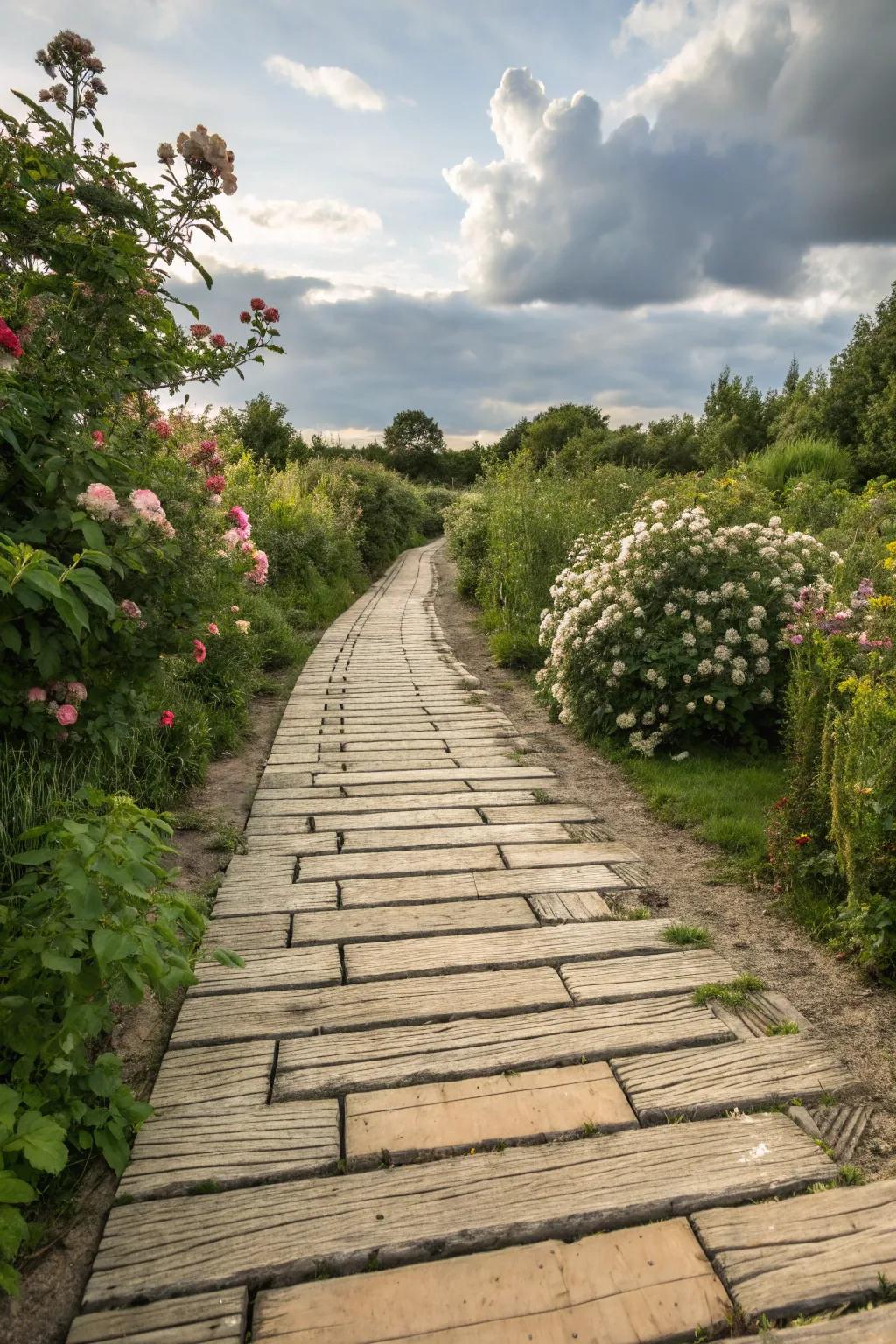Wood-look pavers deliver countryside charm with minimal upkeep.