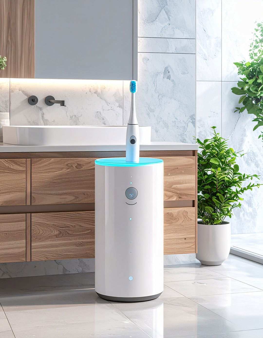 A Combined Charging Dock Streamlines Tech on the Bathroom Counter - 20 Bathroom Counter Organization Ideas