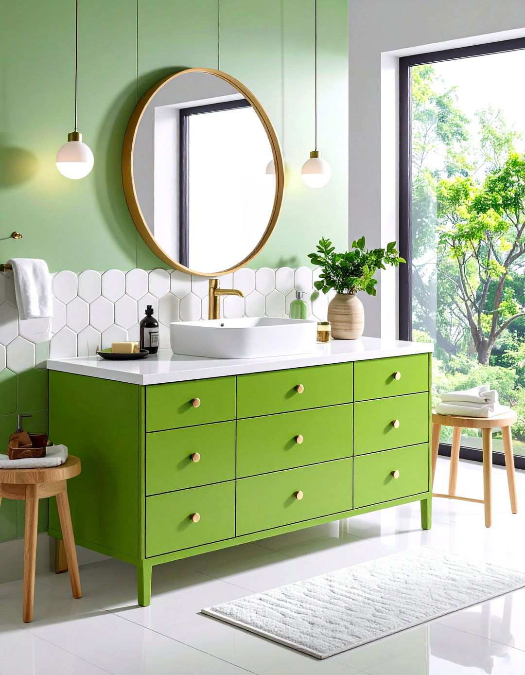 Apple Green Vanity and Family Friendly Fun - 20 Bathroom With Green Vanity