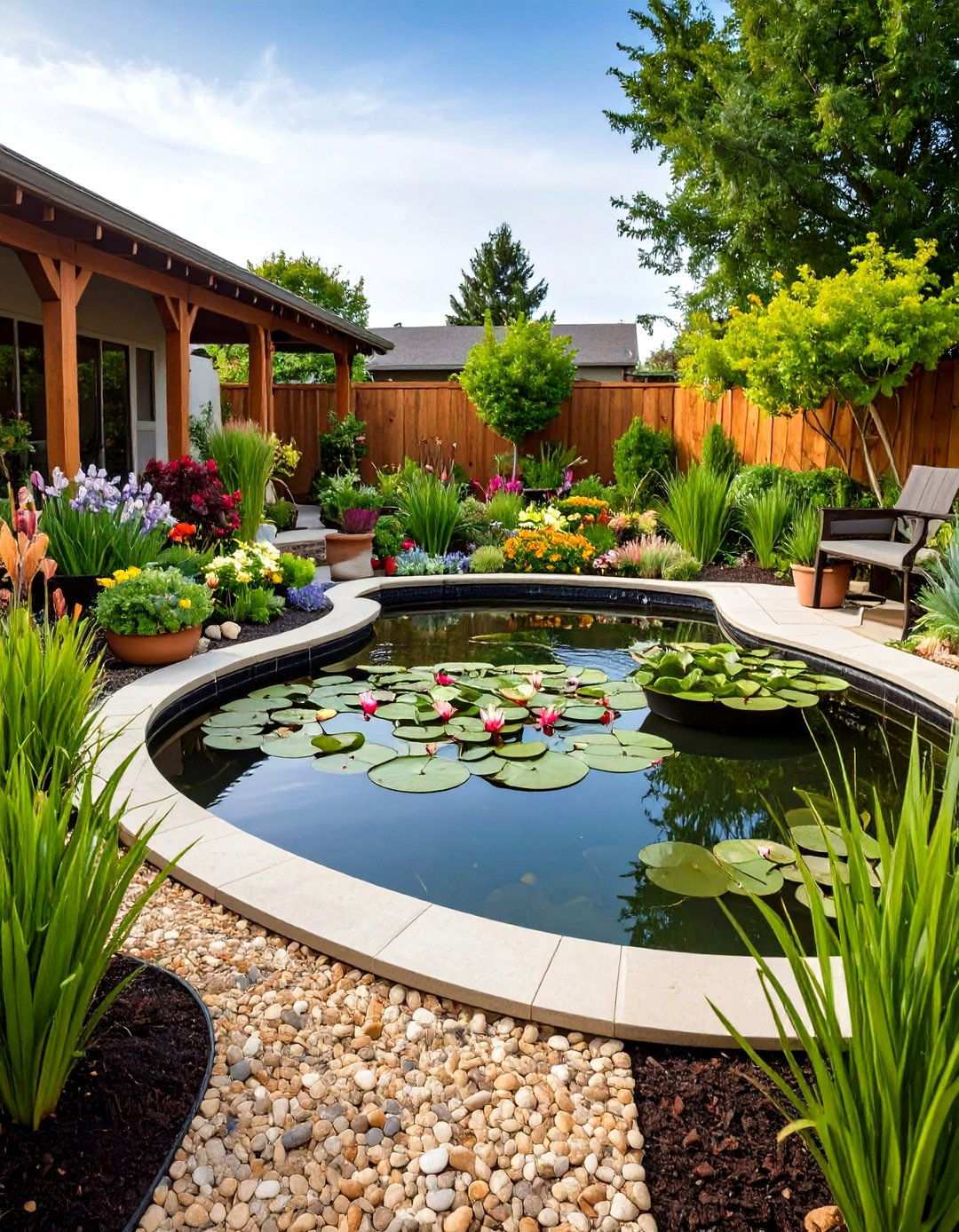 Aquatic Plant Combination Pond Gardens - 20 Backyard Pond Ideas