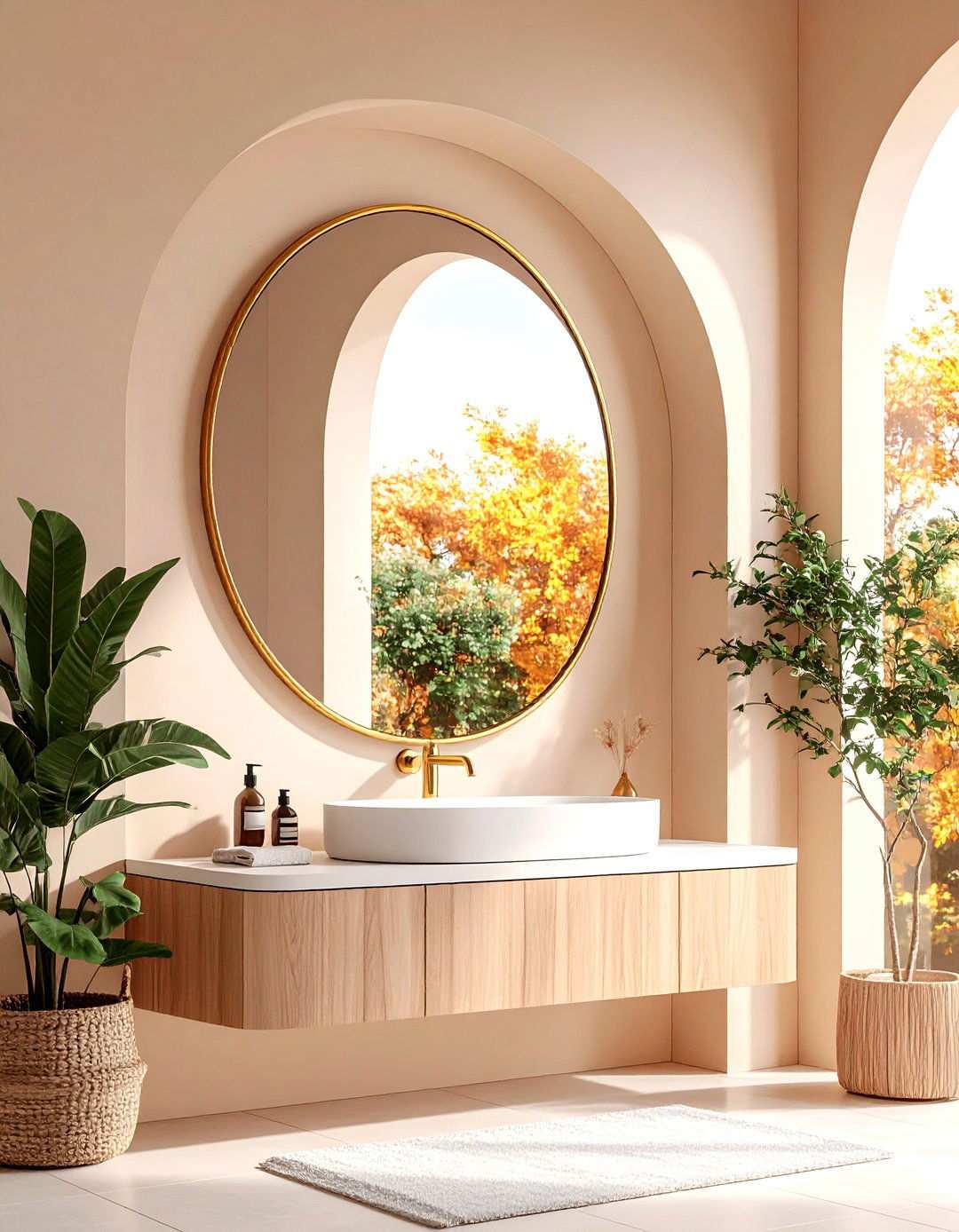 Architectural Mirror in Beige Bathroom - 20 Beige Bathroom Ideas