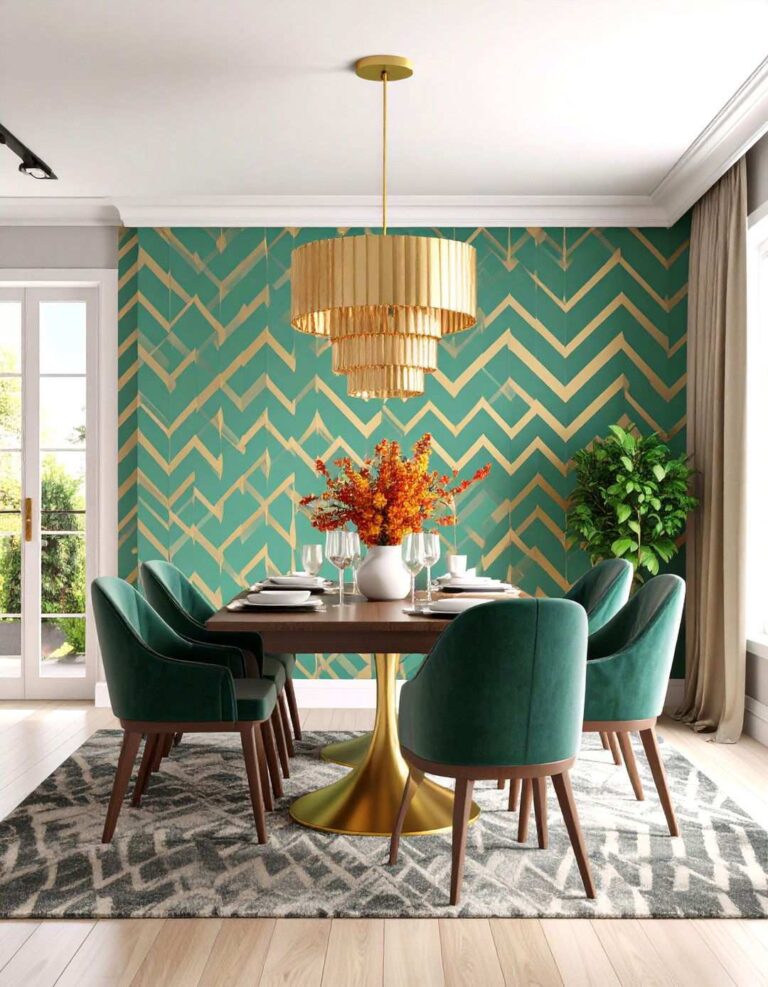 Art Deco Dining Room with Geometric Wallpaper Patterns - 20 Art Deco Dining Room Ideas