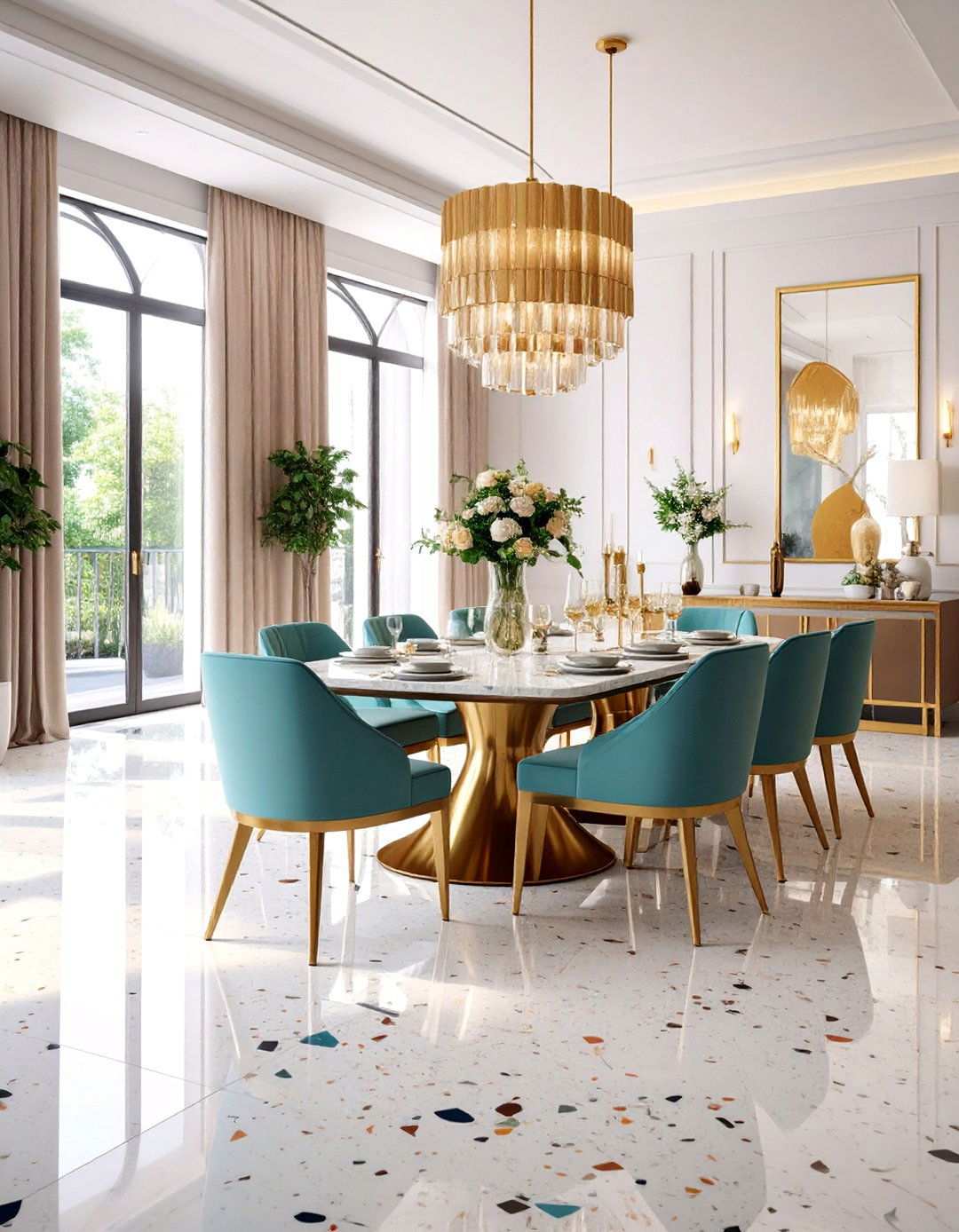 Art Deco Dining Room with Terrazzo and Marble Flooring - 20 Art Deco Dining Room Ideas