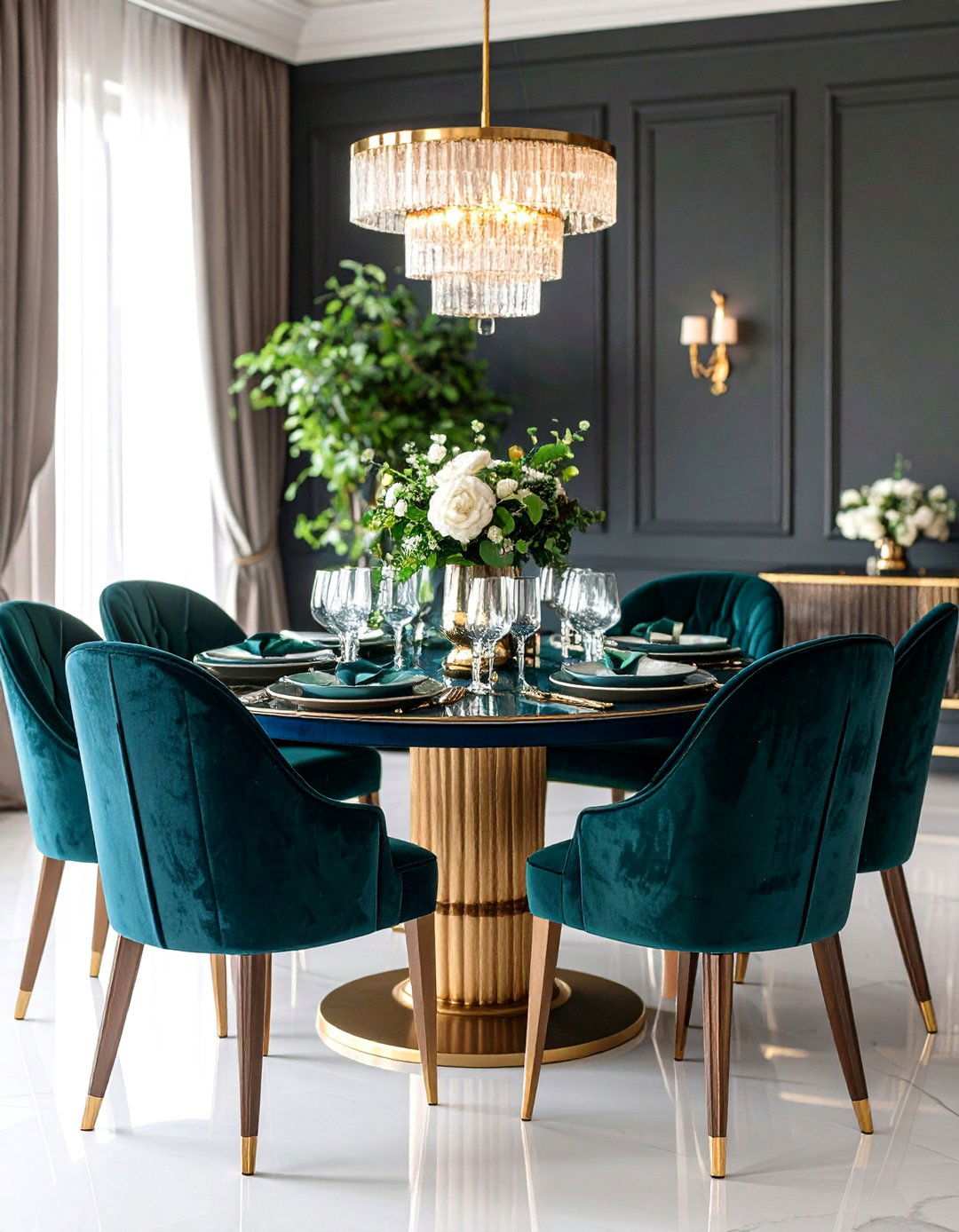 Art Deco Dining Room with Velvet Upholstered Furniture - 20 Art Deco Dining Room Ideas