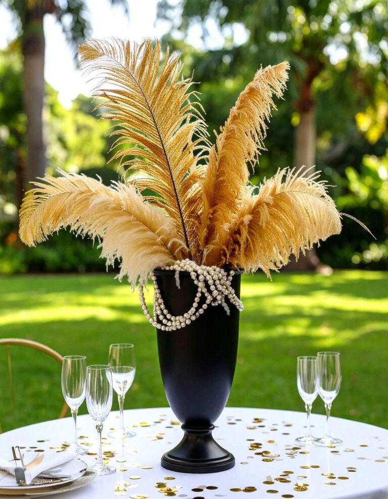Art Deco Feather Centerpiece - 20 Black and Gold Centerpiece Ideas