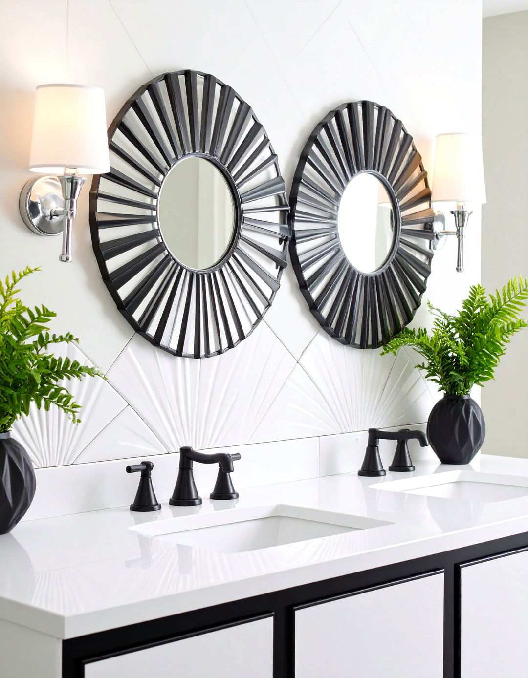 Art Deco Geometry Elevates the Black and White Bathroom - 20 Black and White Bathroom Ideas