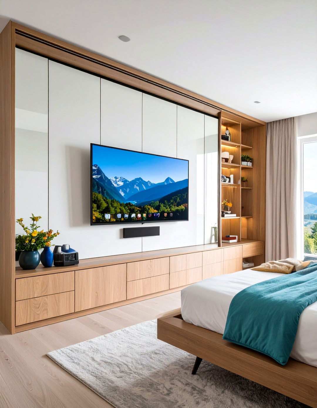 Articulating Arm Bedroom TV to Beat Glare - 20 Bedroom Tv Ideas