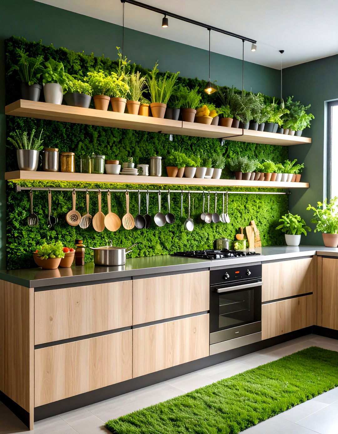 Artificial Grass Wall Kitchen Herb Garden Design - 20 Artificial Grass Wall Design Ideas