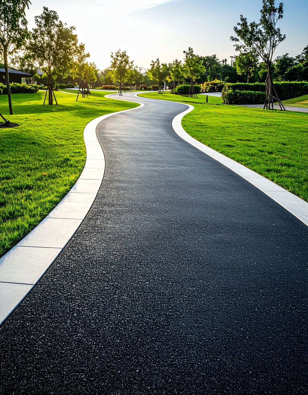 Asphalt Walkways with Contrasting Border Treatments - 20 Asphalt Walkway Ideas