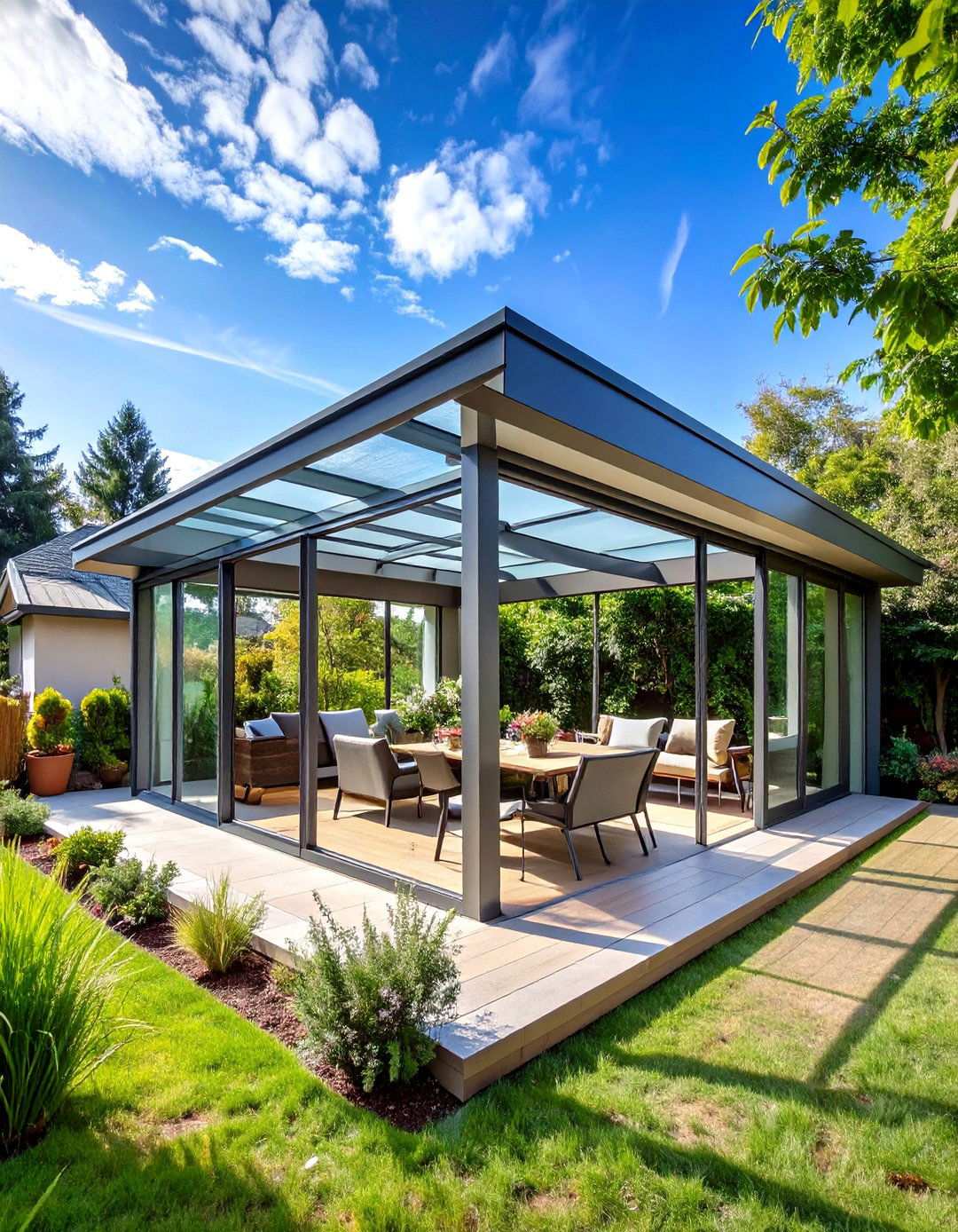 Attached Covered Patio with Glass Roof Panels - 20 Attached Covered Patio Ideas