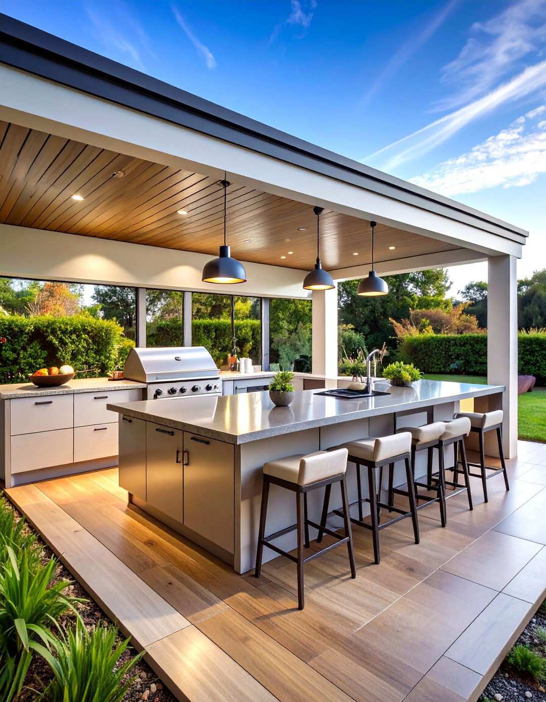 Attached Covered Patio with Integrated Outdoor Kitchen - 20 Attached Covered Patio Ideas