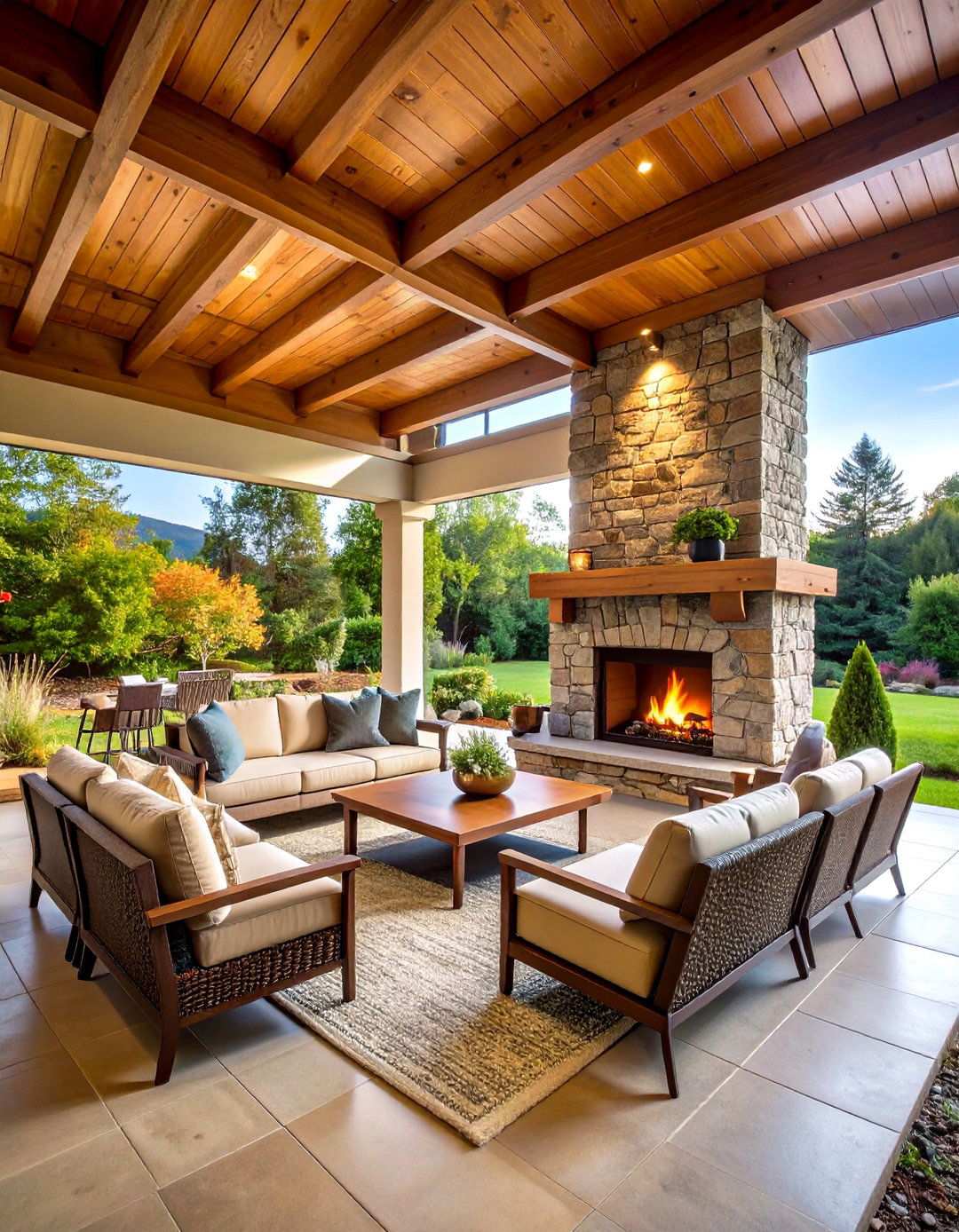 Attached Covered Patio with Outdoor Fireplace Integration - 20 Attached Covered Patio Ideas