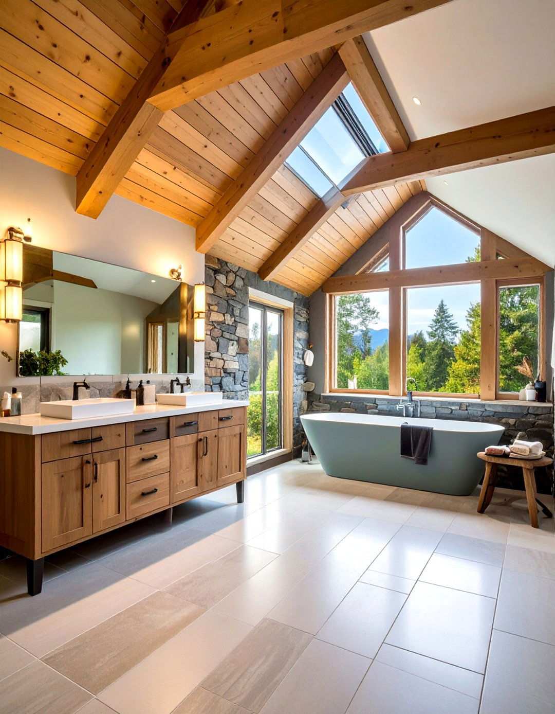 Attic Bathroom Textured Feature Wall Design - 20 Attic Bathroom Ideas