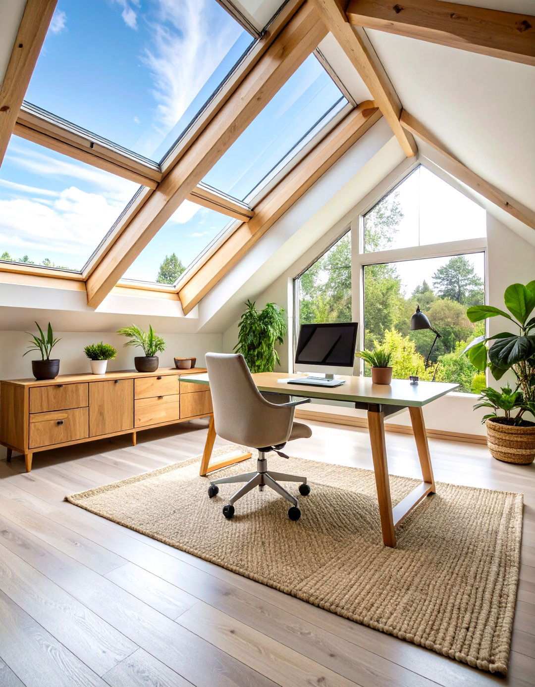 Attic Room Home Office with Skylights and Natural Light - 20 attic room ideas