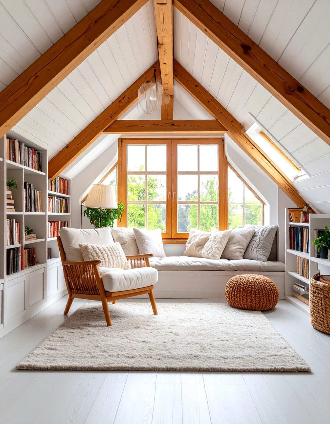 Attic Room Reading Nook with Floor to Ceiling Bookshelves - 20 attic room ideas