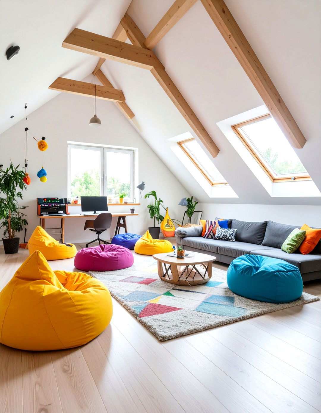 Attic Room Teen Hangout with Entertainment Zone - 20 attic room ideas
