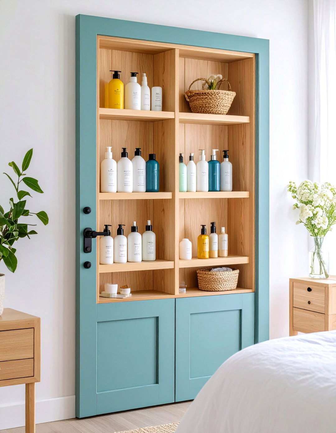 Back of Bedroom Door Shelves for Hidden Storage - 20 Bedroom Door Decorating Ideas