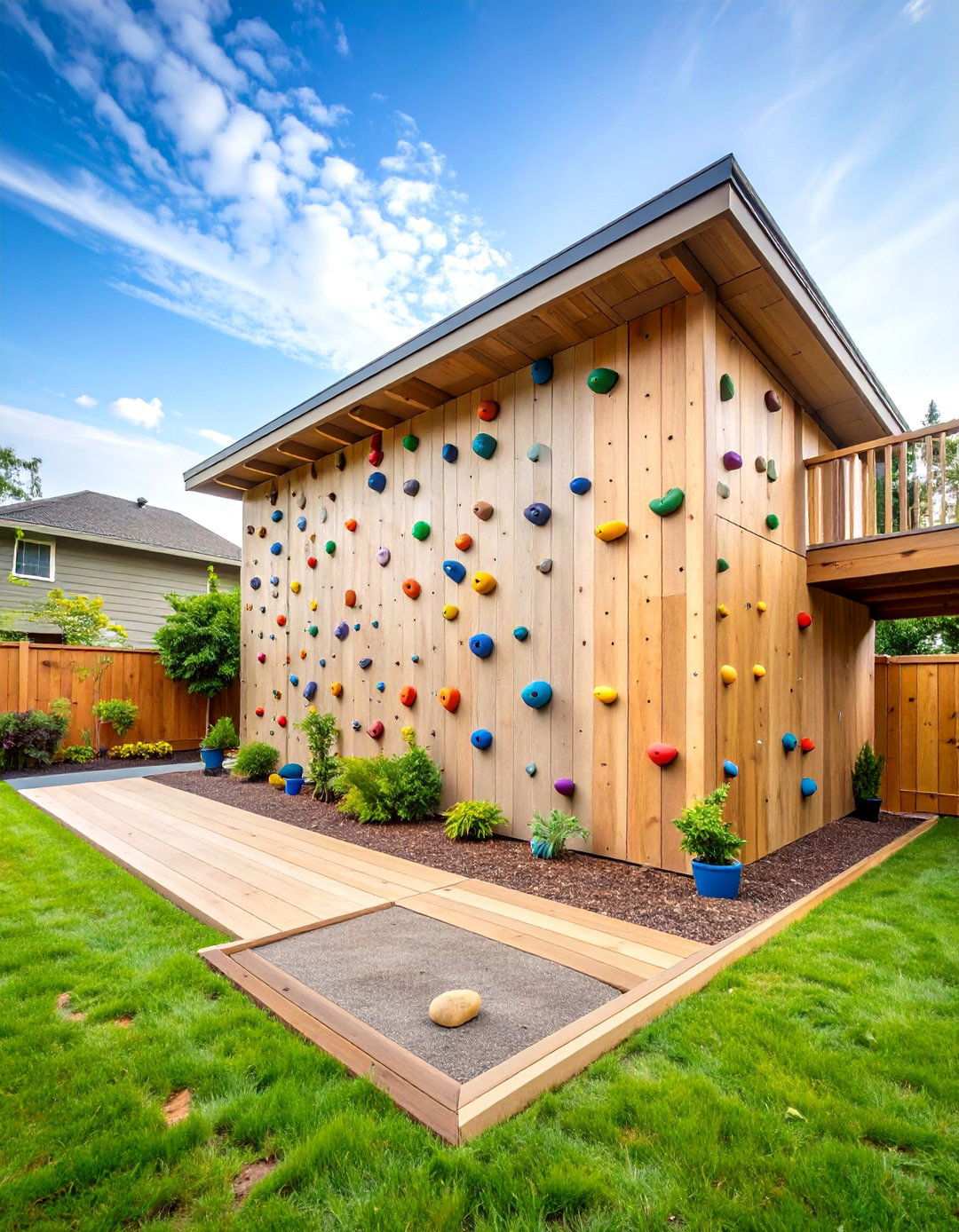 Backyard Climbing Wall with Safety Mats - 20 Backyard Playground Ideas
