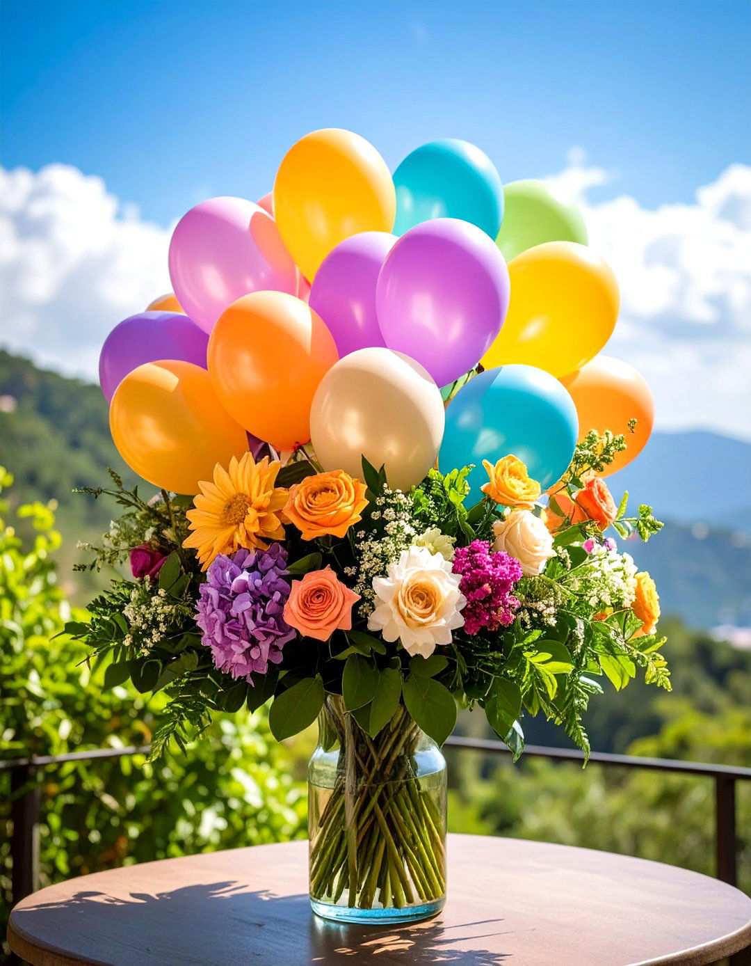 Balloon Bouquet Centerpieces with Fresh Flowers - 20 Balloon Centerpiece Ideas