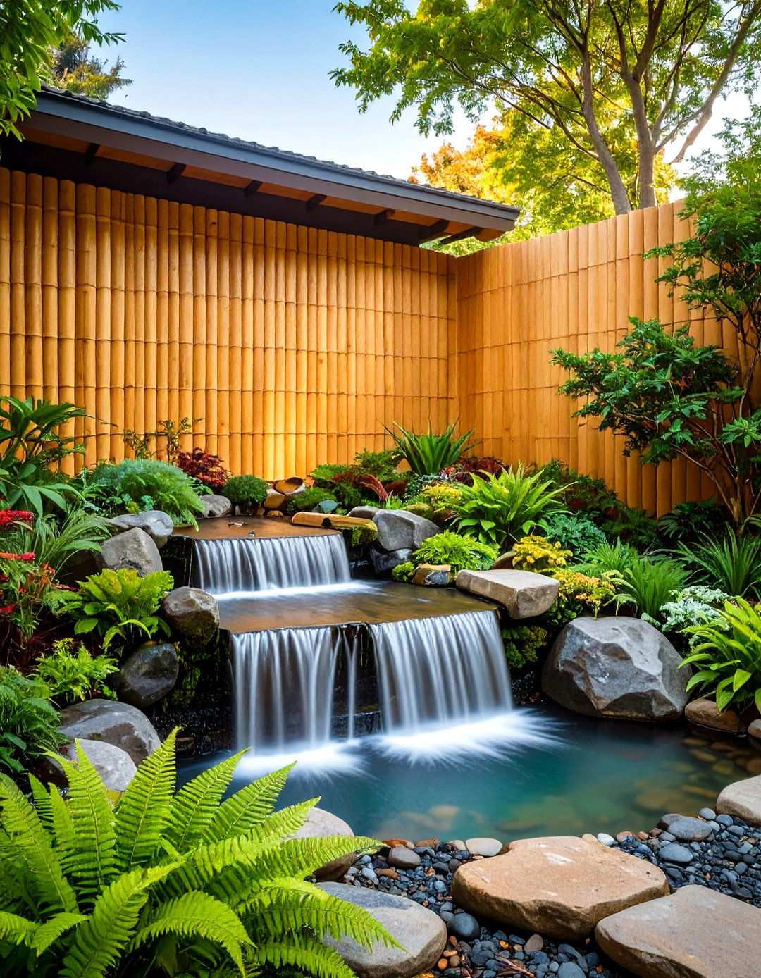 Bamboo Fountain Waterfall - 20 Backyard Waterfall Ideas