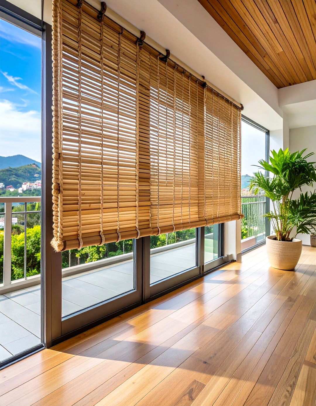 Bamboo Roll Up Blinds for Natural Balcony Coverage - 20 Balcony Shade Ideas