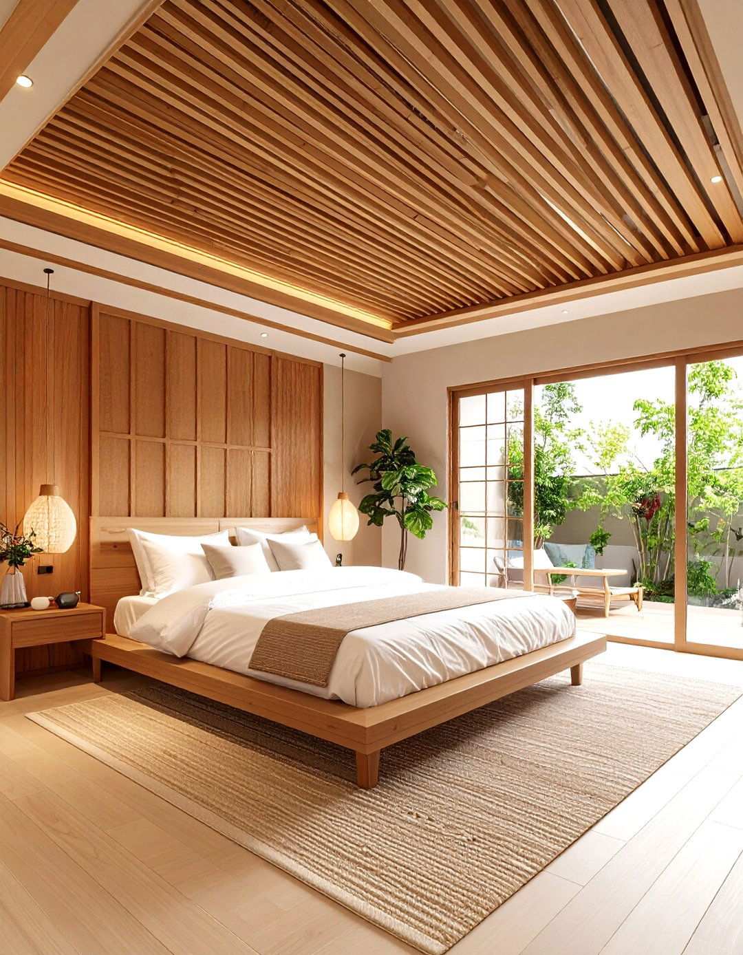 Bamboo Slat Ceiling for Eco Style - 20 Bedroom Ceiling Ideas